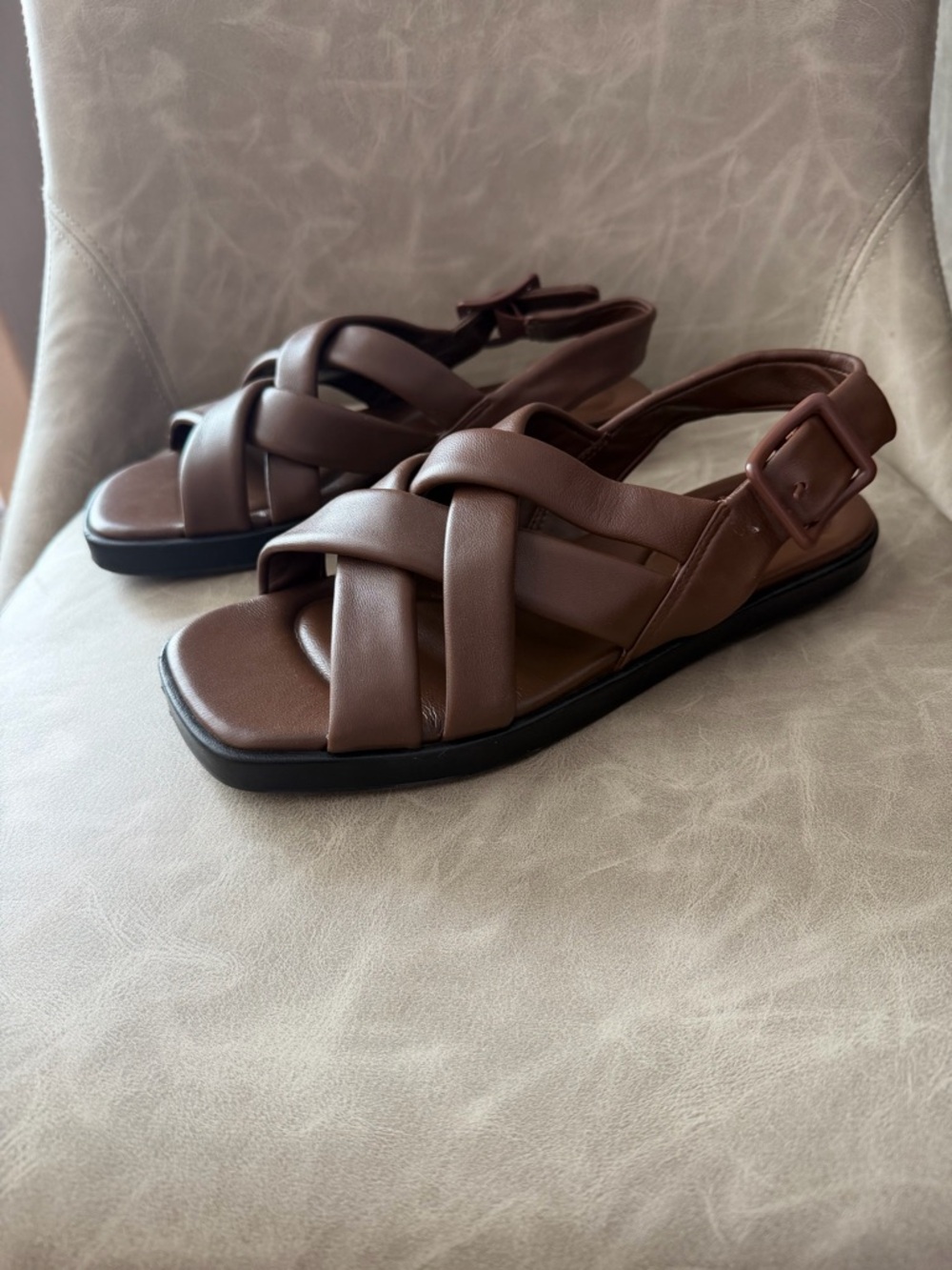 Vince Rexx Brown Leather Braided Slingback Sandals - Picture 2 of 8